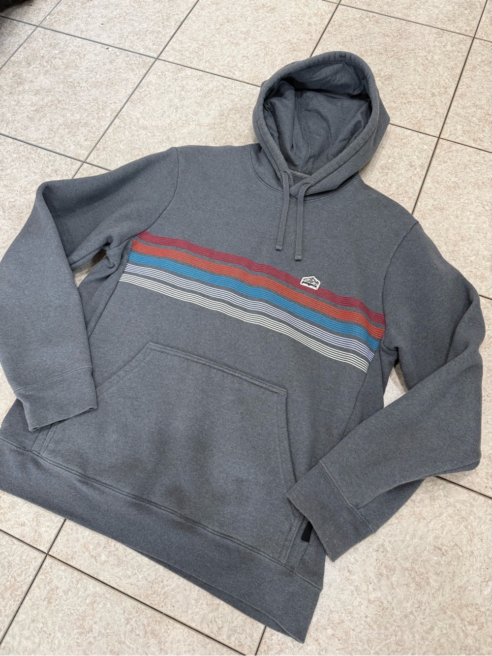 Patagonia Logo Ridge Striped Grey Hoodie